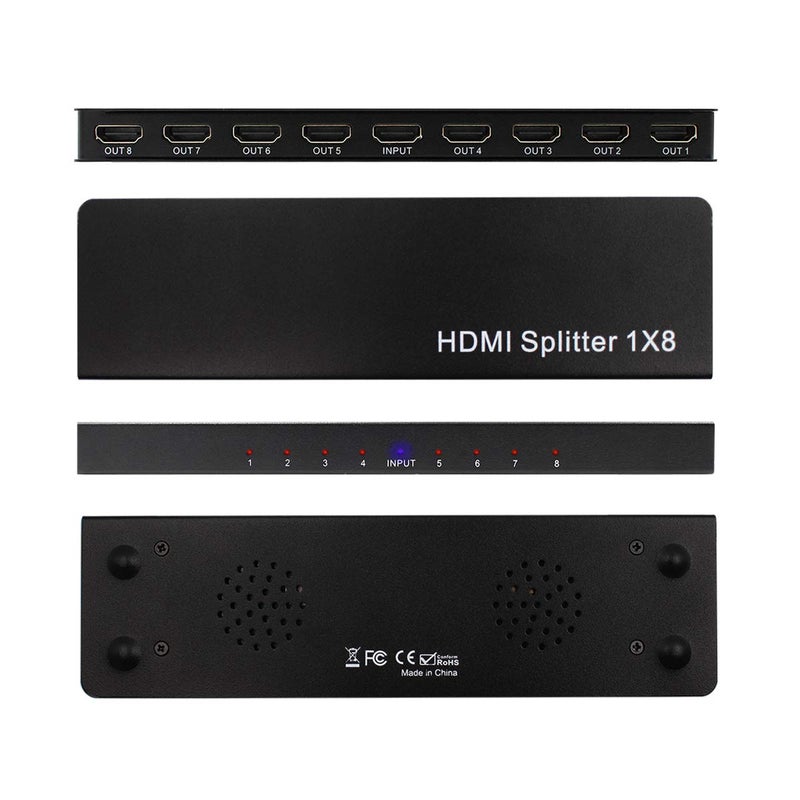 HDSUNWSTD 4K 1x8 HDMI Splitter, One in Eight Out Powered 8way HDMI Splitter Audio Video Distributor Amplifier with Charger, Support Full HD 3D & 4K x 2K Compatible with PS3/4,Fire Stick,Roku,Blu-Ray Playe - Image 1